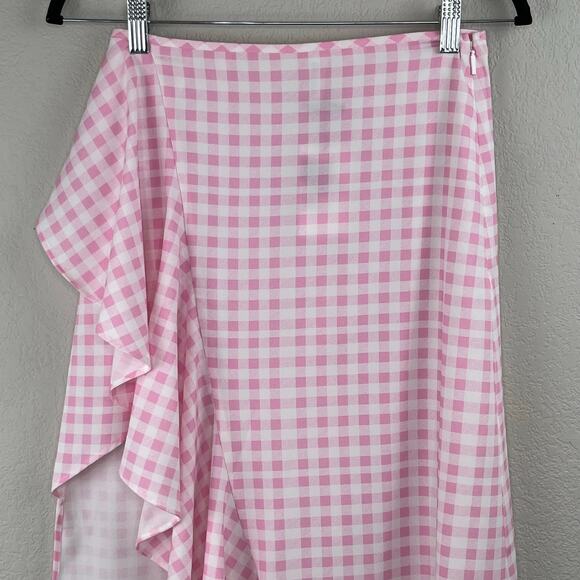 Sokie Collective Ruffle Midi Skirt Pink Gingham Size Small NWT - Picture 5 of 14